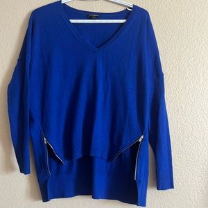 Express | Small Blue oversized hi low sweater with zipper sides accents